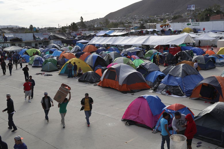 Immigrants spend the afternoon inside the Barretal migrant camp on Dec. 4, 2018 from Tijuana, Mexico.
